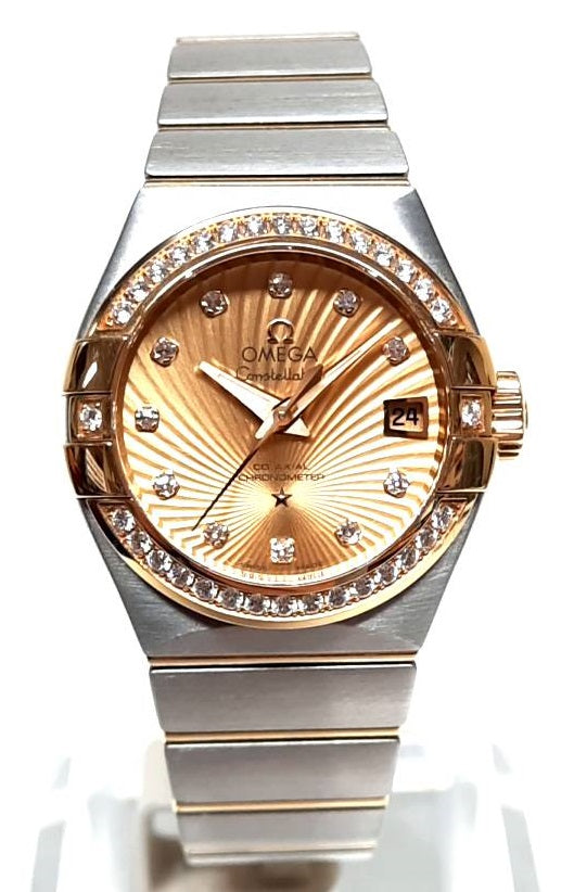 Ladies 18ct Steel Diamond Set Omega Constellation Watch on