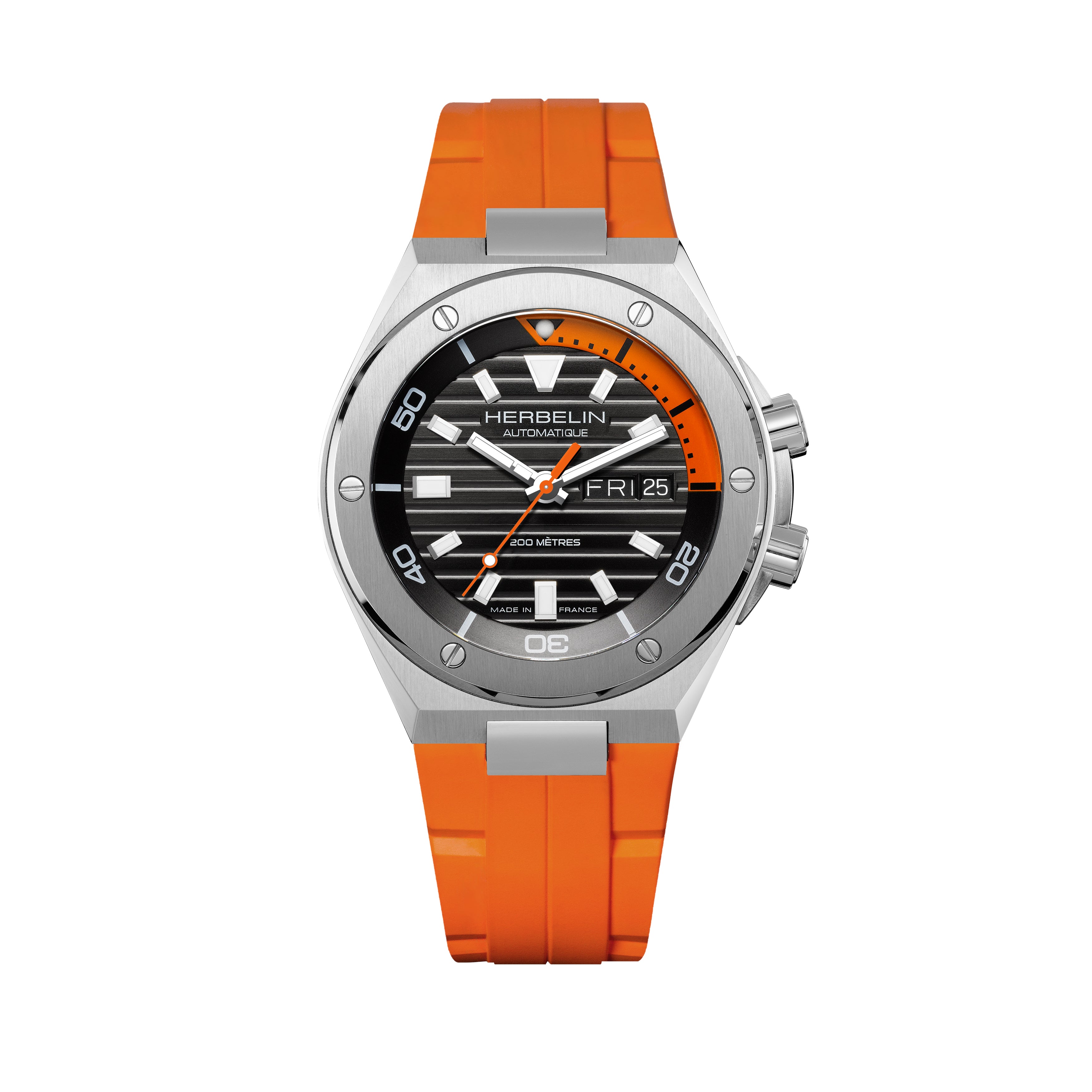 Mens Steel Herbelin Cap Camarat Diver Automatic Watch on Rubber Strap