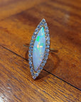 Pre Owned 18ct Yellow Gold Vintage Marquise Opal & Diamond Cluster Ring