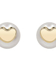 9ct Yellow Gold 6mm Freshwater Pearl and Heart Design Stud Earrings