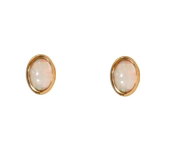 9ct Yellow Gold Small Oval Shape Opal Stud Earrings